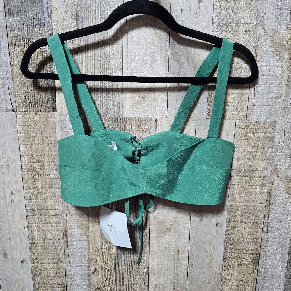 Arpyes Starry Night Green Shimmer Crop Bralette Top NWT